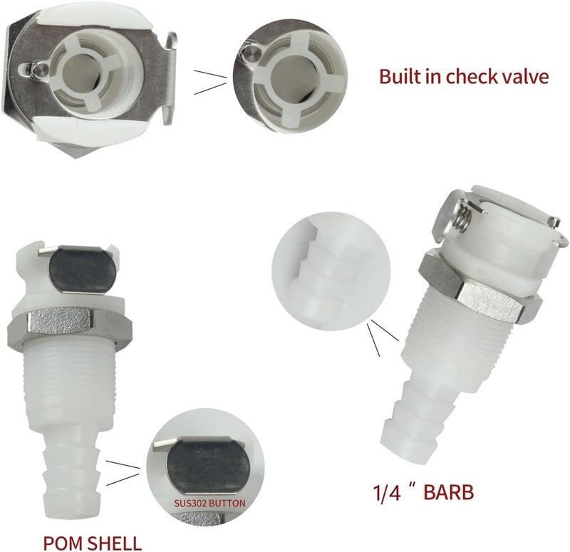 BBTUS 2PCS 1/4" 3/8" 5/16" Plastic Tube in-line Hose Quick Connector with Shut-Off valve, Panel Mounting Quick Release Coupling, Male Quick Connect Barbed Fittings (2x Male Connector) - Image 3
